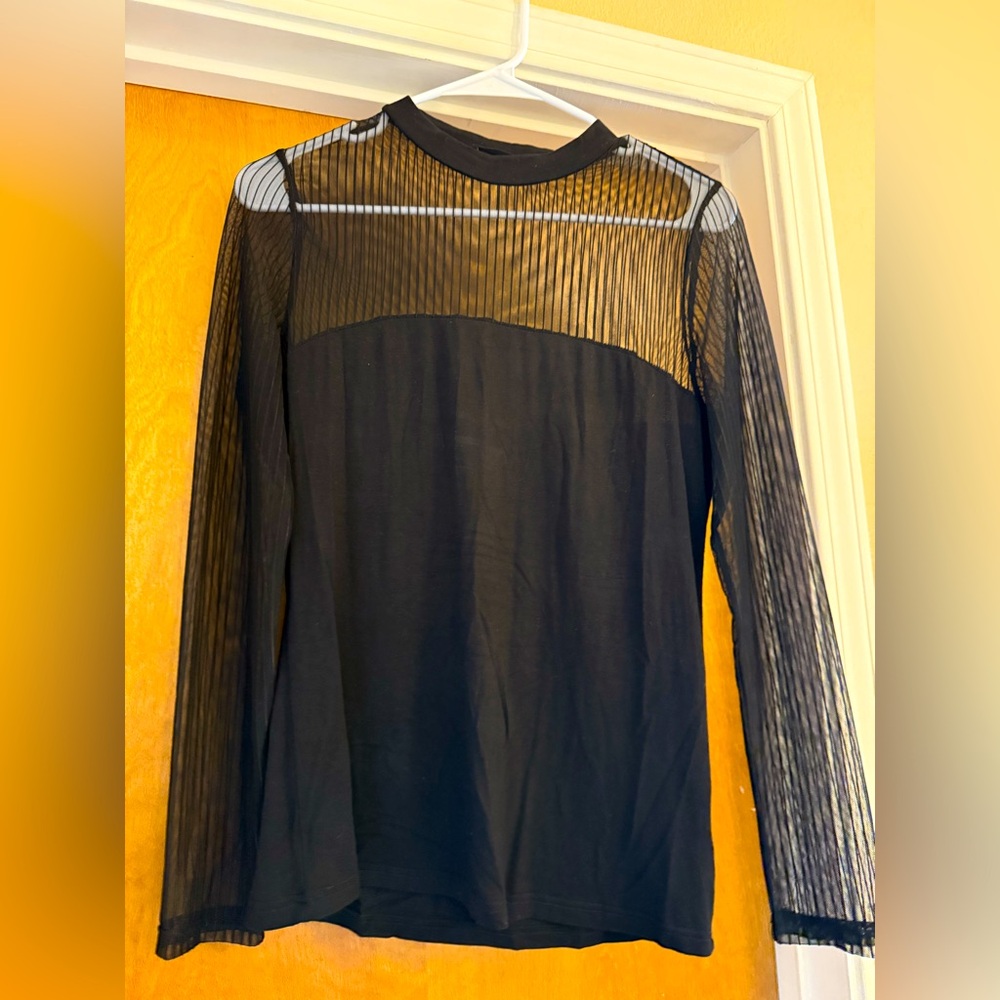 Elegant Black Sheer Sleeve Blouse